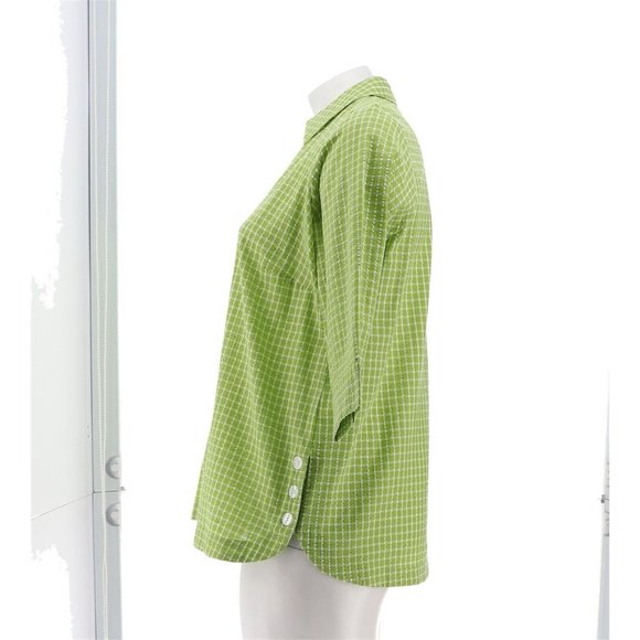 NWT JOAN RIVERS TEXTURED BUTTON FRONT SHIRT W/SIDE BUTTONS LIME GREEN XXS - Picture 3 of 11